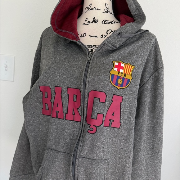 FC Barcelona Gray Marron Hoodie Kangaroo Pocket Sz Xl Fanatic soccer Streetwear - Picture 13 of 13
